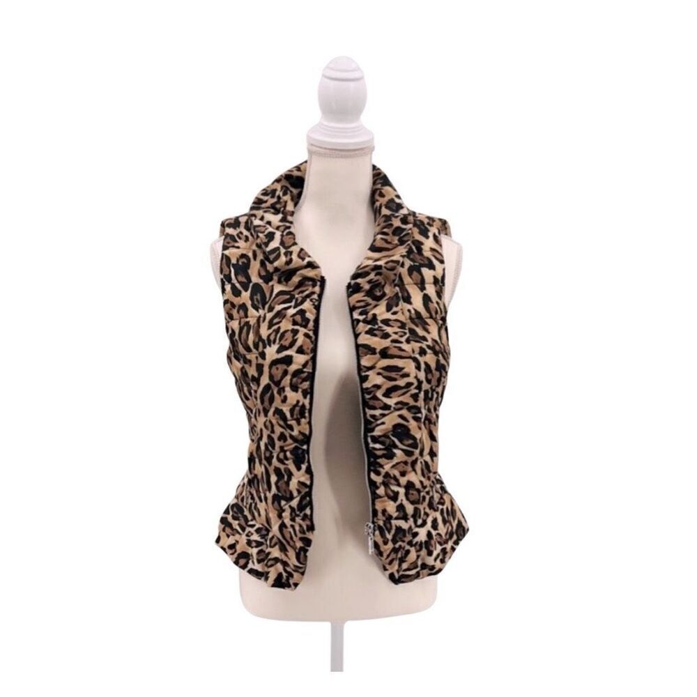 White House Black Market Vest WHBM Animal Print Brown Size XS